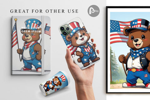 Digital Paper Bear 4th of July Digital Pattern artnoy 