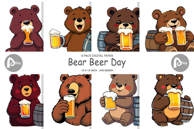 Digital Paper Bear Beer Day Digital Pattern artnoy 