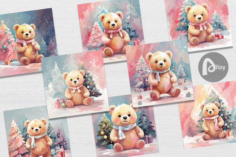 Digital Paper Bear Christmas Painting Digital Pattern artnoy 