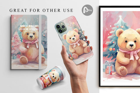 Digital Paper Bear Christmas Painting Digital Pattern artnoy 