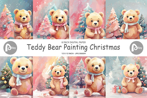 Digital Paper Bear Christmas Painting Digital Pattern artnoy 