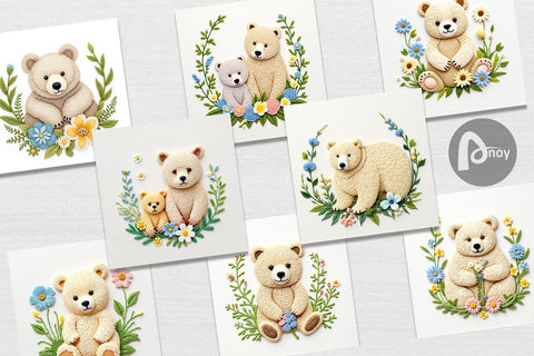 Digital Paper Bear Embroidery Digital Pattern artnoy 