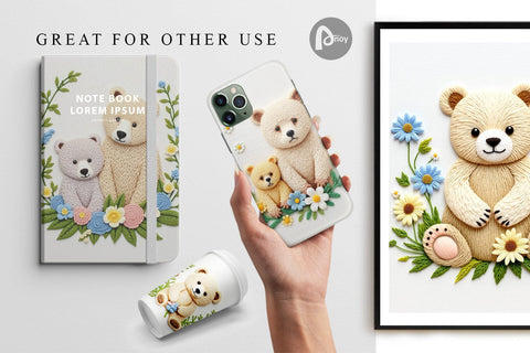 Digital Paper Bear Embroidery Digital Pattern artnoy 