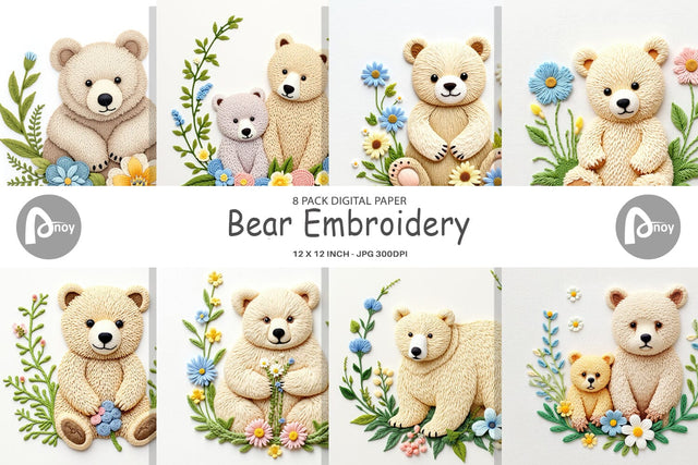 Digital Paper Bear Embroidery Digital Pattern artnoy 