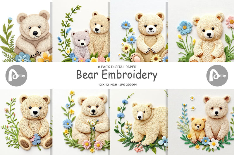 Digital Paper Bear Embroidery Digital Pattern artnoy 