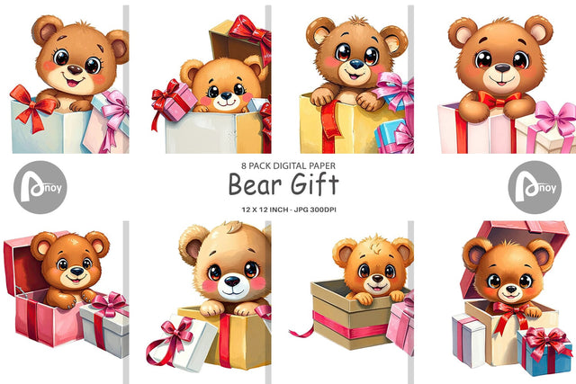 Digital Paper Bear Gift Digital Pattern artnoy 