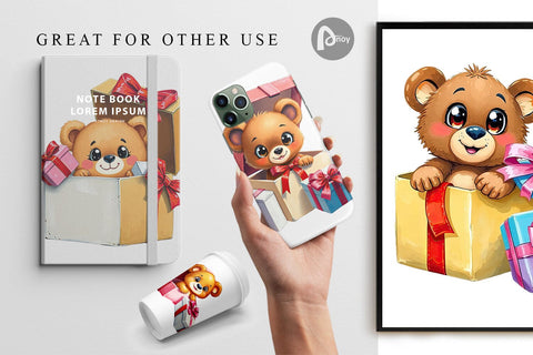 Digital Paper Bear Gift Digital Pattern artnoy 