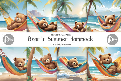 Digital Paper Bear in Summer Hammock Sublimation artnoy 
