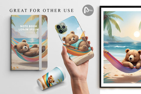 Digital Paper Bear in Summer Hammock Sublimation artnoy 