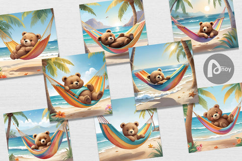 Digital Paper Bear in Summer Hammock Sublimation artnoy 
