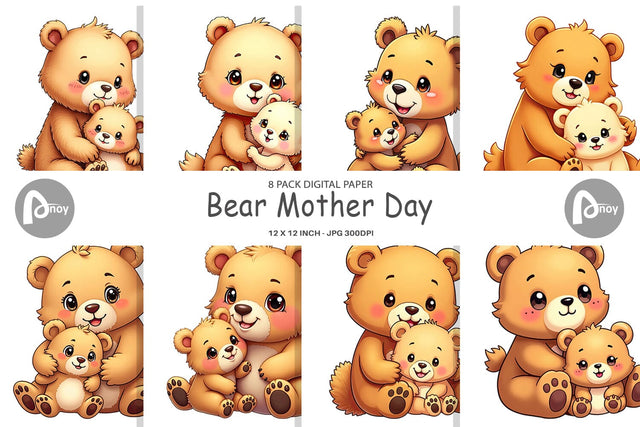 Digital Paper Bear Mother's Day Digital Pattern artnoy 