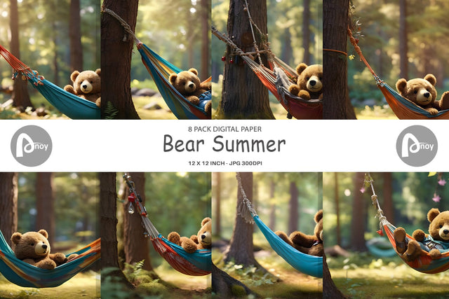 Digital Paper Bear on Summer Day Digital Pattern artnoy 