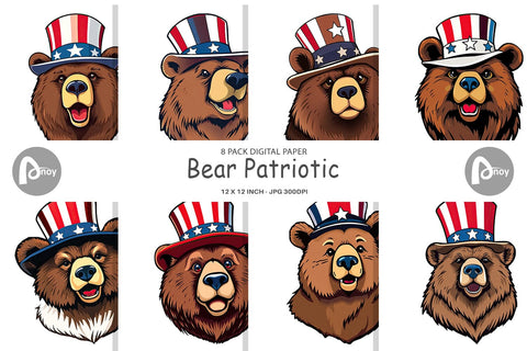Digital Paper Bear Patriotic Digital Pattern artnoy 