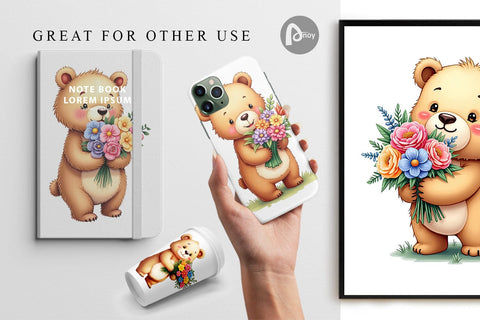 Digital Paper Bear Spring Bouquet Digital Pattern artnoy 