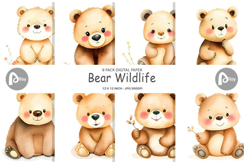 Digital Paper Bear Wildlife Digital Pattern artnoy 