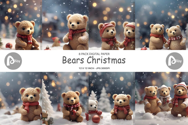 Digital Paper Bears Christmas Digital Pattern artnoy 