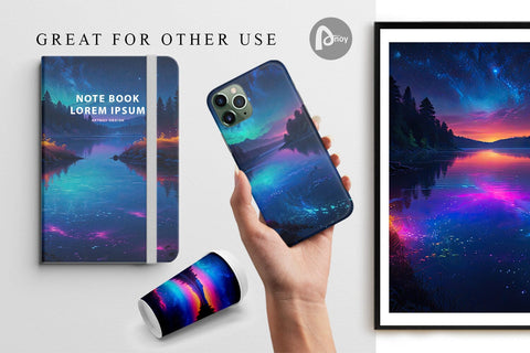 Digital Paper Beautiful Lake at Night Digital Pattern artnoy 