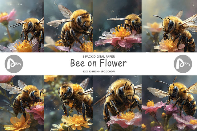 Digital Paper Bee and Flower Digital Pattern artnoy 