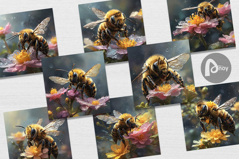 Digital Paper Bee and Flower Digital Pattern artnoy 