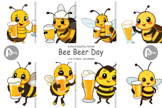 Digital Paper Bee Beer Day Digital Pattern artnoy 