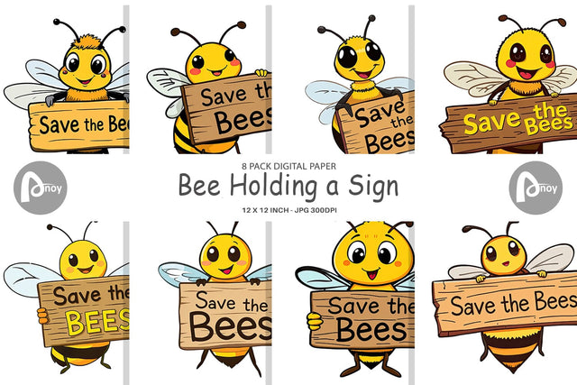 Digital Paper Bee Holding Sign Digital Pattern artnoy 