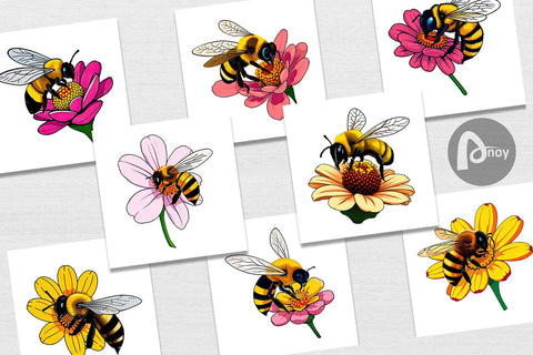 Digital Paper Bee on Flower Digital Pattern artnoy 