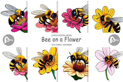 Digital Paper Bee on Flower Digital Pattern artnoy 