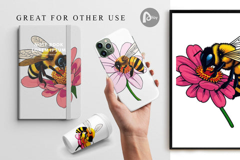 Digital Paper Bee on Flower Digital Pattern artnoy 