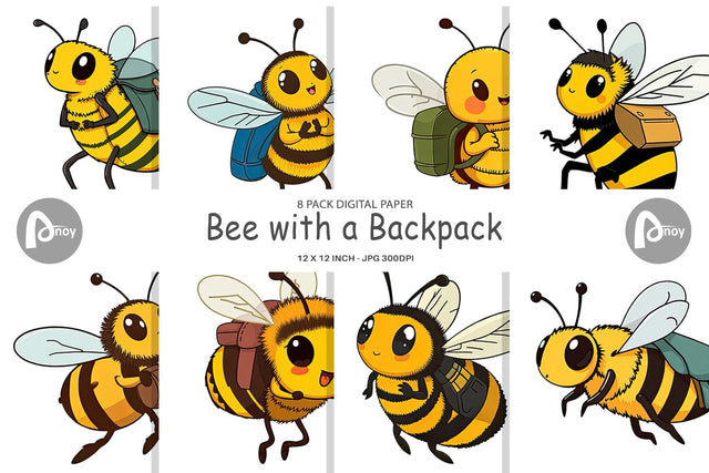 Digital Paper Bee with Backpack Digital Pattern artnoy 
