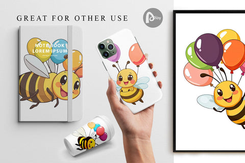 Digital Paper Bee with Balloons Digital Pattern artnoy 