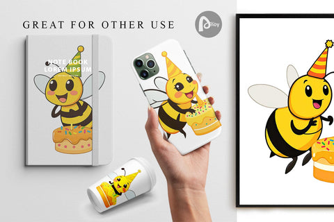 Digital Paper Bee with Birthday Cake Digital Pattern artnoy 