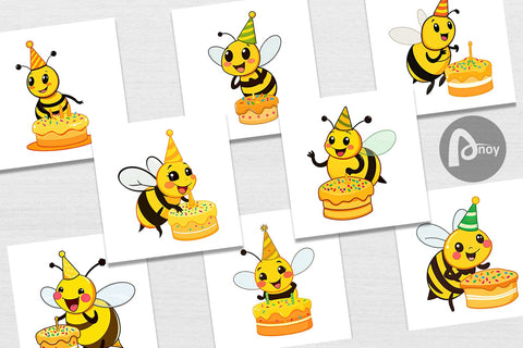 Digital Paper Bee with Birthday Cake Digital Pattern artnoy 