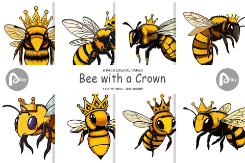 Digital Paper Bee with Crown Digital Pattern artnoy 
