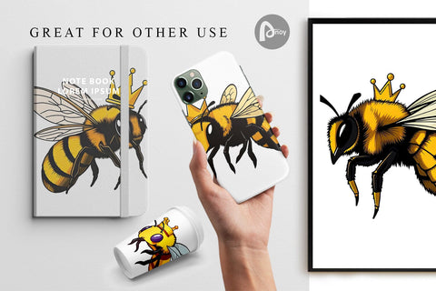 Digital Paper Bee with Crown Digital Pattern artnoy 