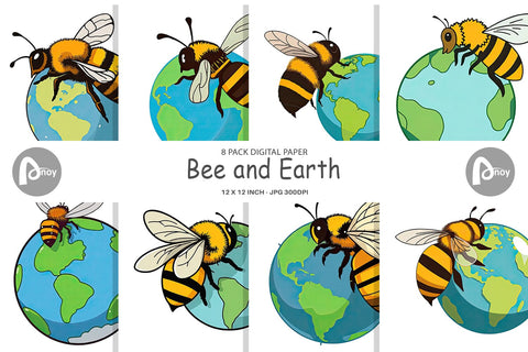 Digital Paper Bee with Earth Digital Pattern artnoy 