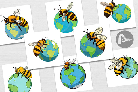 Digital Paper Bee with Earth Digital Pattern artnoy 