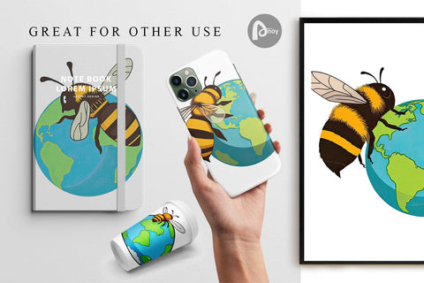 Digital Paper Bee with Earth Digital Pattern artnoy 