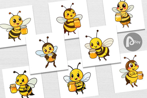 Digital Paper Bee with Honey Jar Digital Pattern artnoy 