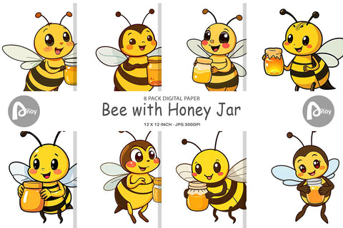 Digital Paper Bee with Honey Jar Digital Pattern artnoy 
