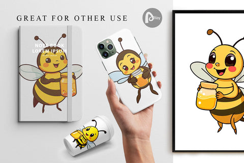 Digital Paper Bee with Honey Jar Digital Pattern artnoy 