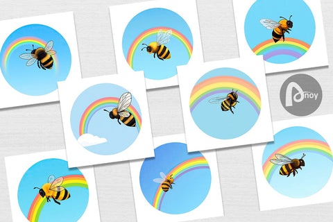 Digital Paper Bee with Rainbow Digital Pattern artnoy 