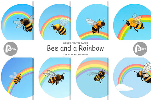 Digital Paper Bee with Rainbow Digital Pattern artnoy 