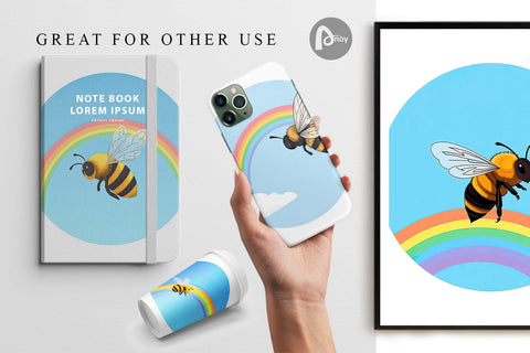 Digital Paper Bee with Rainbow Digital Pattern artnoy 