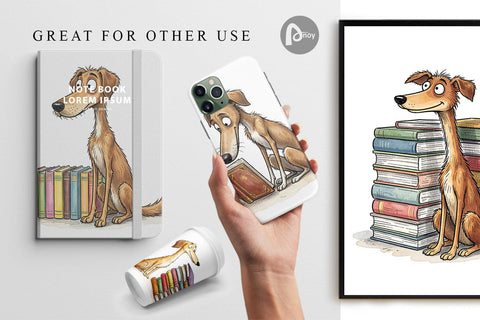 Digital Paper Bibliophile Dog Book Stack Watercolor Digital Pattern artnoy 