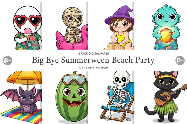 Digital Paper Big Eye Summerween Beach Party Digital Pattern artnoy 