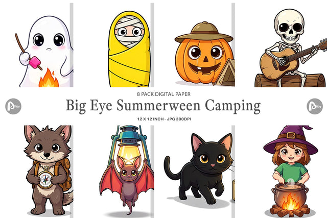Digital Paper Big Eye Summerween Camping Digital Pattern artnoy 