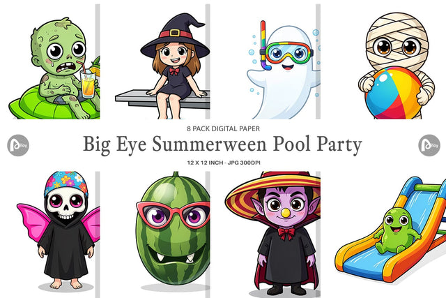 Digital Paper Big Eye Summerween Pool Party Digital Pattern artnoy 