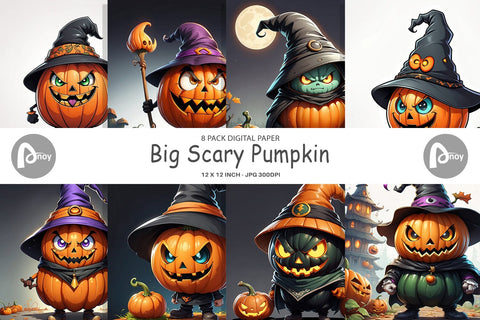 Digital Paper Big Scary Pumpkin Digital Pattern artnoy 