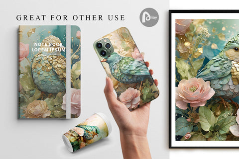 Digital Paper Bird and Botanical Digital Pattern artnoy 