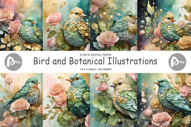 Digital Paper Bird and Botanical Digital Pattern artnoy 